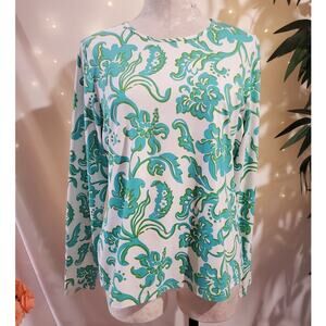 Lands End Floral Rash Guard UV Protection UPF 50+ Swim Top Size L 14-16 Beach